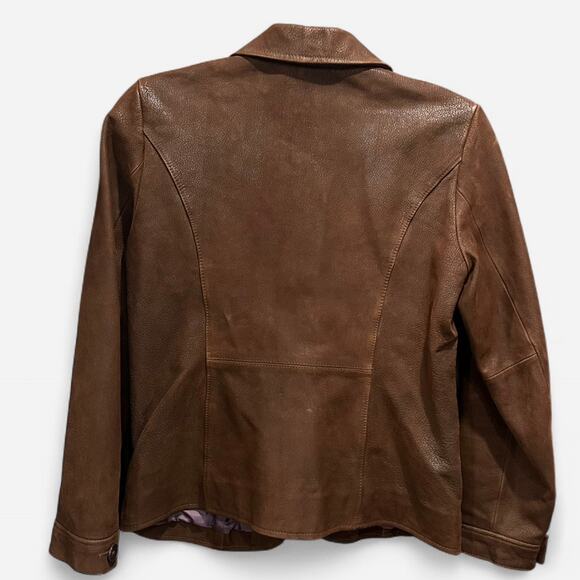 VTG J. Jill Chocolate Brown Leather Jacket Effortless Chic 90s Minimalist XXS - Picture 4 of 11